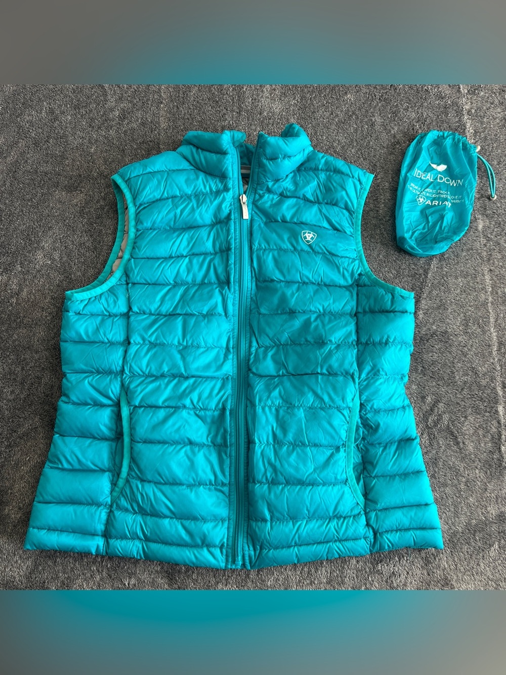 Ariat Ideal Down Vest Womens L Puffer Jacket Blue Quilted Full Zip Equestrian